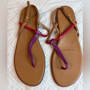 Cole Haan Leather Thong Sandals Colorblock Purple Red Tan Size 11 Summer Flats